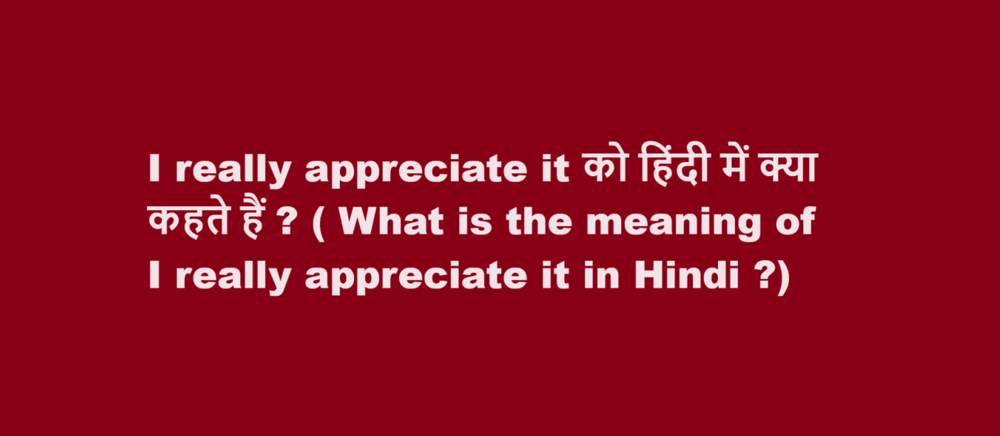 What is the meaning of I really appreciate it in Hindi